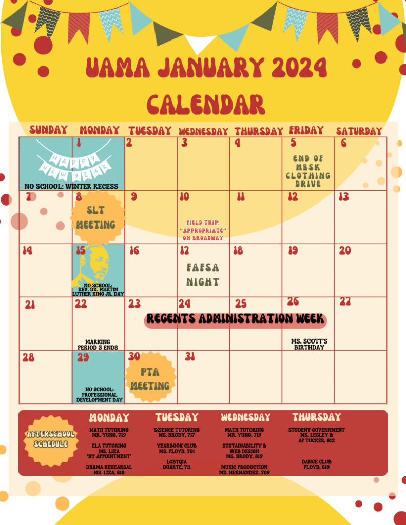 UAMA Events Calendar for January 2024